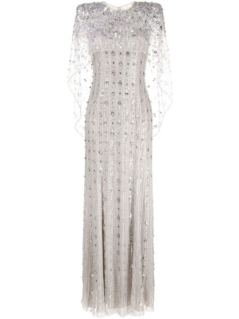 Jenny Packham Nettie Sequin Embellished Tulle Gown Grey Farfetch Uk