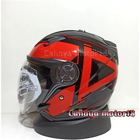 Jual Helm Nhk Grande Black Red Helm Nhk Half Face Double Visor Shopee