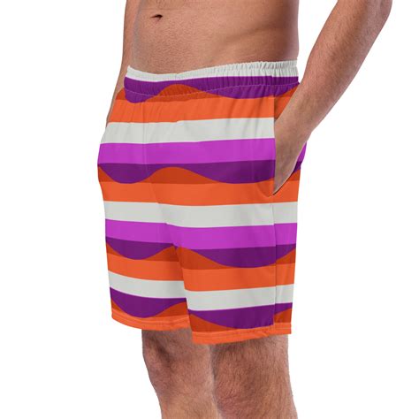 Wavy Pride Flag Lesbian Pride Flag Swim Men S Trunks All Over Print Recycled Swim Trunks Wavy