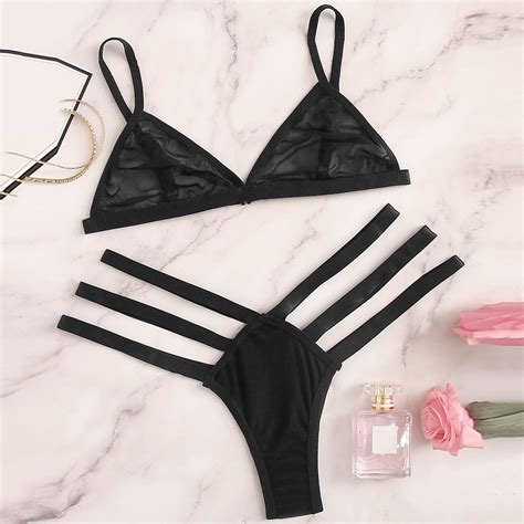 Vestitiy Women Lingerie Set Ladder Cutout Sheer Lingerie Set Women 2PC