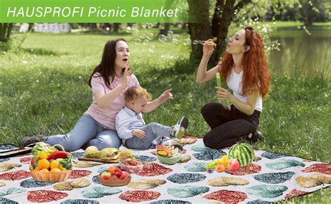 HAUSPROFI Picnic Blanket 200 X 200 Cm Large Waterproof Picnic Mat