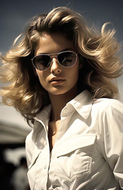 Premium Photo A Woman Wearing Sunglasses And A White Shirt With A White Shirt That Says Shes