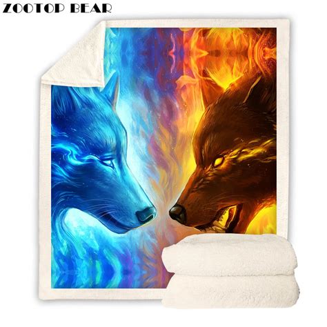 Zootop Bear Ice Fire Wolf Sherpa Blanket On Beds Kids Cartoon Plush