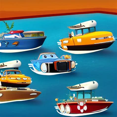 Boats In The Style Of Disney Pixars Cars 2006 Stable Diffusion