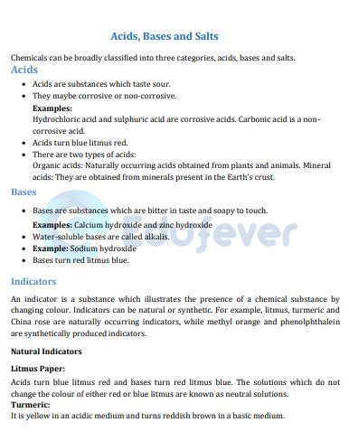 Class 7 Science Acids, Bases and Salts Question Answer 