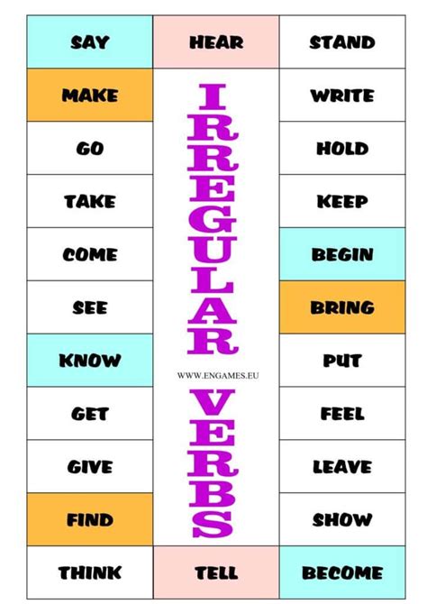 Irregular Verbs Board Game Games To Learn English