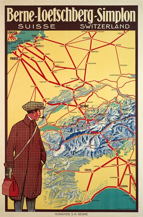 Vintage Poster Berne Loetschberg Simplon Suisse Switzerland