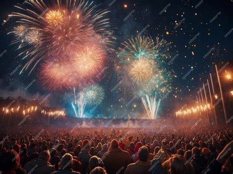 Premium Photo | A crowd of people watching a fireworks display party