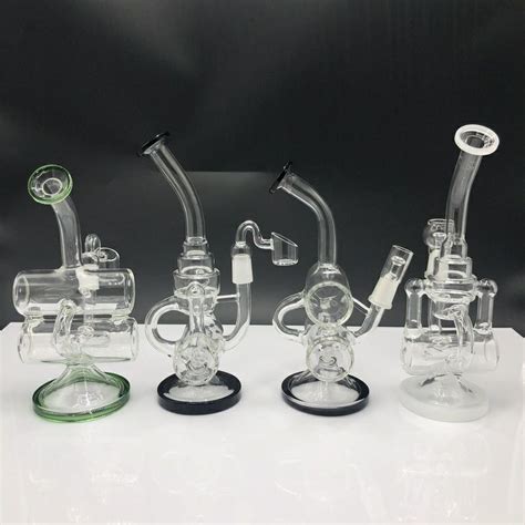 Double Barrel Glass Bong Inline Perc Recycler Dab Rig Cool Oil Rig