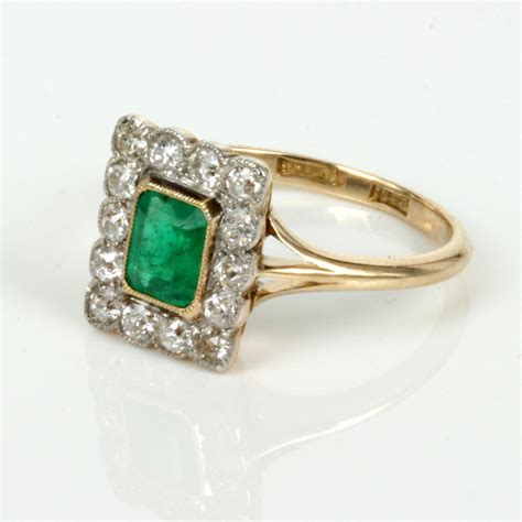 Buy Art Deco Emerald Cluster Ring With Diamonds Kalmar Antiques