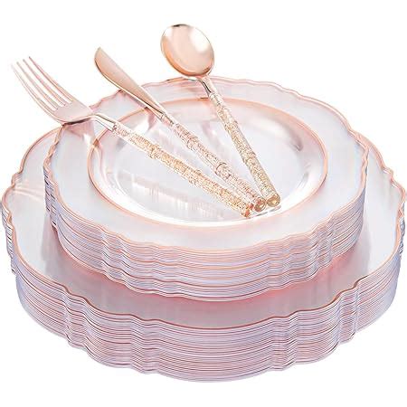 Amazon Wdf Pcs Rose Gold Plastic Plates Baroque White Rose