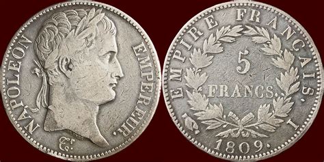 FRANCE FIRST EMPIRE NAPOLEON I 1804 1814 5 Francs 1809 I