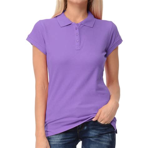 Basico Basico Lavender Polo Collared Shirts For Women 100 Cotton Short Sleeve Golf Slim Fit