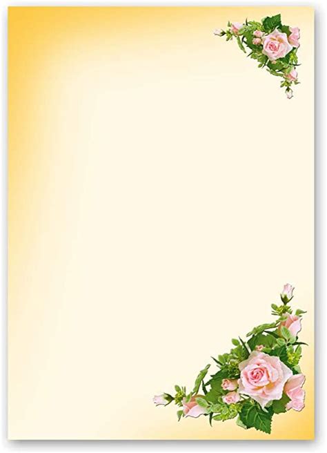 Blatt Briefpapier Rosa Rosen Din A Format Blumen Bl Ten