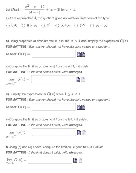 Solved Let Gx∣4−x∣x2−x−12∣x−1∣ For X 4 A As X