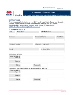 Fillable Online Expression Of Interest Form Nsw Health Fax Email