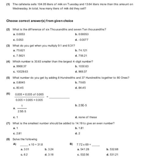 Maths Worksheet Class 6