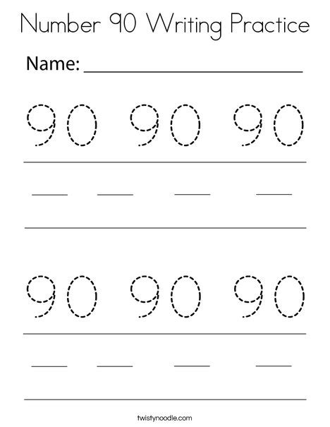 Number 90 Writing Practice Coloring Page - Twisty Noodle