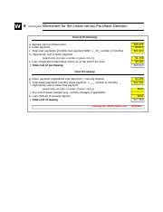 Fin Milestone Xls W Worksheet Worksheet For The Lease Versus