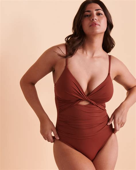 La Blanca Island Goddess Plunge One Piece Swimsuit Cinnamon Bikini