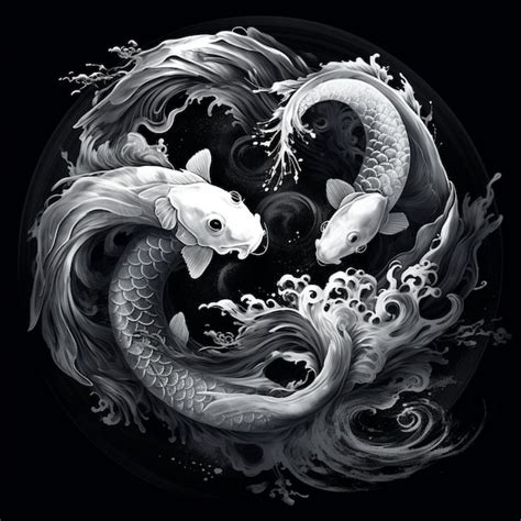 Peixe Koi S Mbolo Yin Yang Preto E Branco Foto Premium