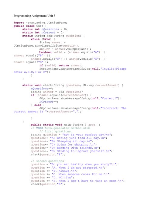 Programming Assignement 3 CS 1102 Programming Assignment Unit 3