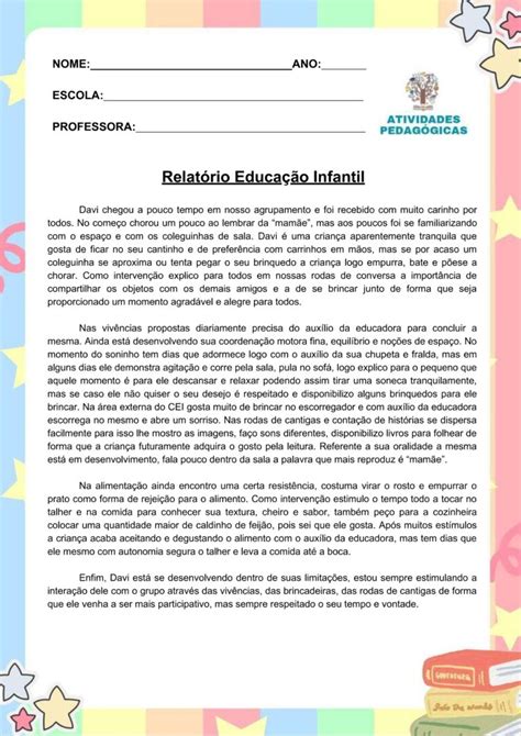 Relatórios Descritivos Educação Infantil Anos Iniciais E Aee