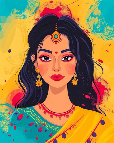 beautiful young indian woman illustration   face painted