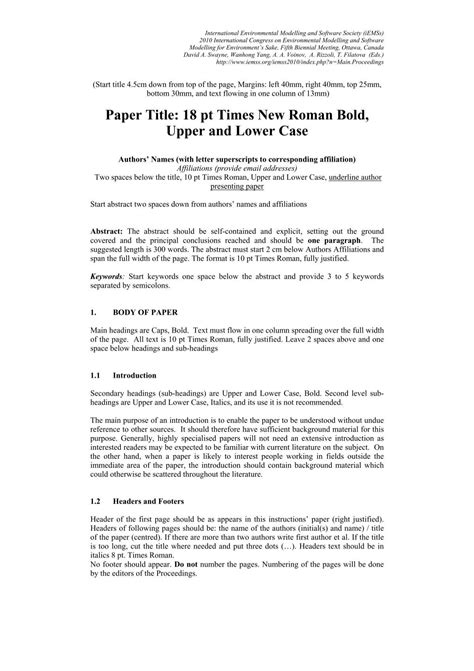 Paper Title: 18 pt Times New Roman Bold, Upper and Lower Case