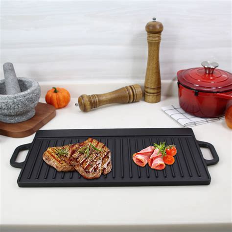 Enamel Nonstick Cast Iron Steak Double Burner Reversible Griddle Pan - China Cast Iron Griddle ...