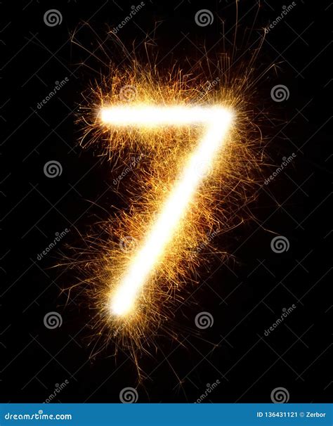 Number 7 Drawn With Spaklers On A Black Background Stock Image Image