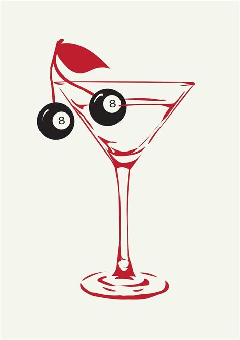 Eight Ball Cherries Martini Glass Print Digital Poster Printable