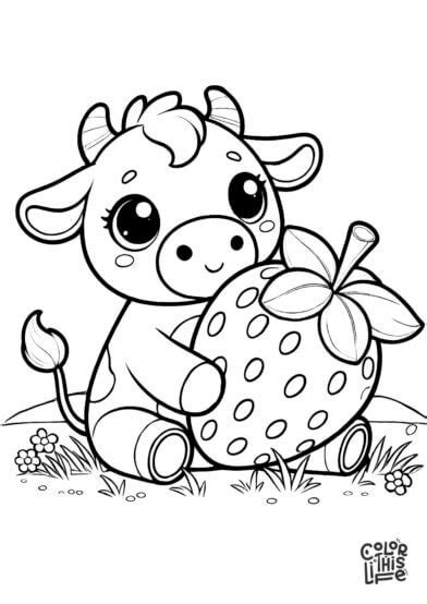 Cute strawberry cow coloring page - Color This Life