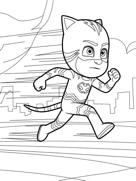 Desenho Para Colorir Pj Masks Menino Gato - Desenho dos Pj Masks Menino-Gato correndo para colorir
