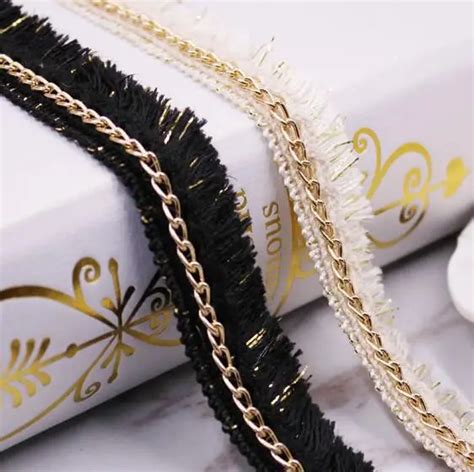 10Yards Beaded Gold Chain Fringe Trimming Tassel Lace Ribbon