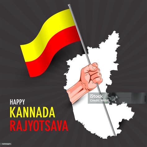 Karnataka Formation Day Kannada Rajyotsava Creative Concept Vector Illustration Of Hand Holding