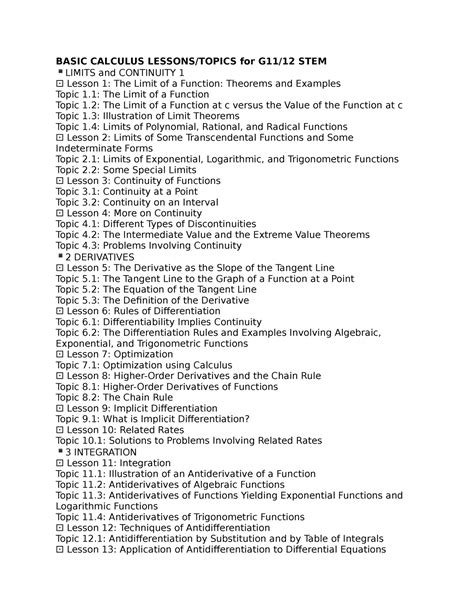 Basic Calculus Lessons BASIC CALCULUS LESSONS TOPICS For G11 12 STEM