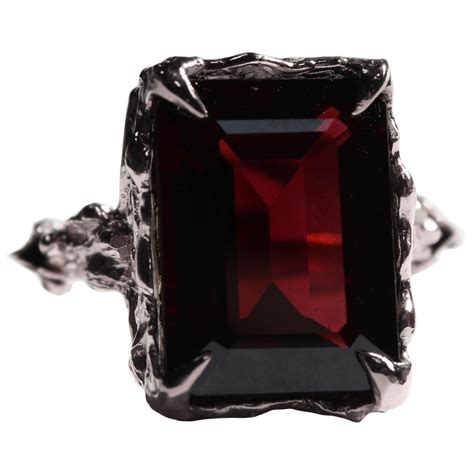 Customizable Vintage Inspired 14 Carat Gold Emerald Cut Garnet Cocktail Ring For Sale At 1stdibs