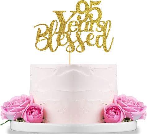 Gold Glitter 95 Years Blessed Cake Topper For Happy 95th