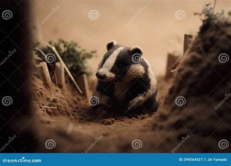 Cute Badger Looking Out of a Hole in the Ground. Stock Illustration ...