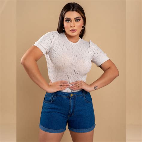 Shorts Jeans Cintura Alta Destroyed Blogueira Hot Pants Desfiado Feminino Shopee Brasil