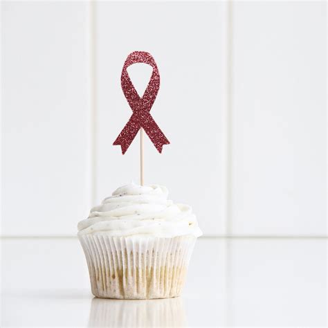 Pink Ribbon Cupcake Toppers Breast Cancer Awareness Cupcake Toppers