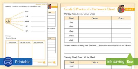 Grade 2 Phonics Ch Homework Sheet Professor Feito