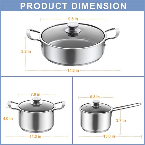 Buy Stainless Steel Cookware Set, 6 Piece Nonstick Kitchen Induction Cookware Set,Works with