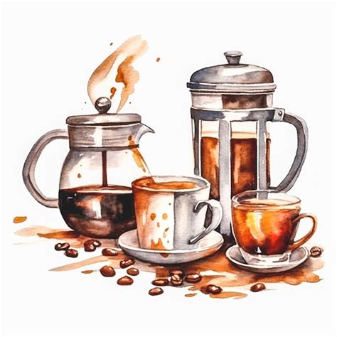 Wunderschöne aquarell kaffee illustrationen auf weißem hintergrund