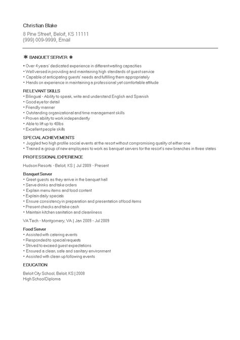 Expertly Crafted Professional Resume For Banquet Servers Beloit