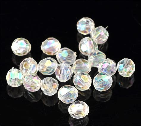 Doreenbeads Pcs Clear Ab Color Round Faceted Acrylic Crystal Spacer