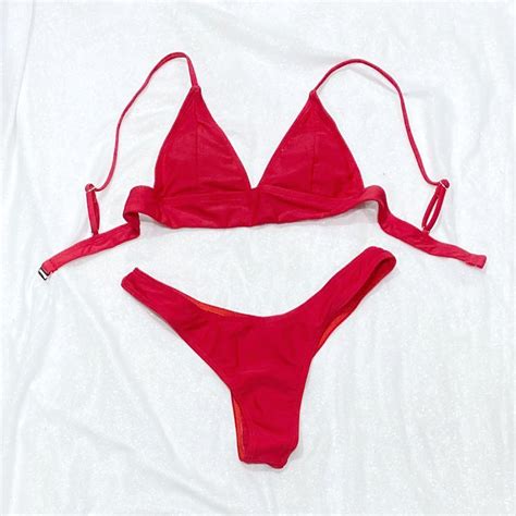 Brand New Red Triangle Bikini Women S Fashion Swimwear Bikinis Swimsuits On Carousell