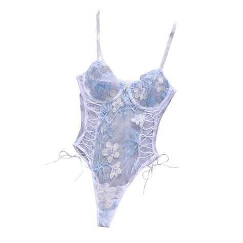 Bulingna Womens Lingerie Set Sexy Lace Embroidery Print Bodysuit One Piece Suit For Honeymoon