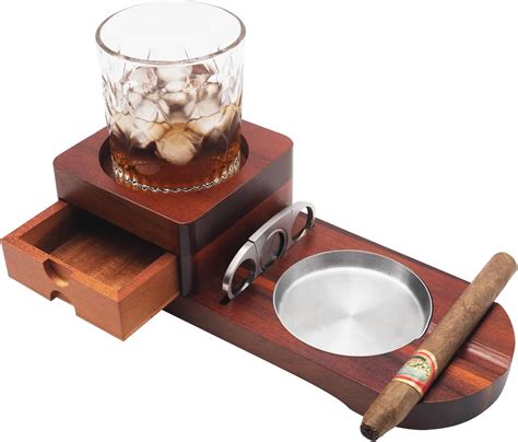 Wooden Cigar Ashtray Whiskey Coaster Set Crefun Ck2631 Detachable Ashtray Drawer Cigar Cutter